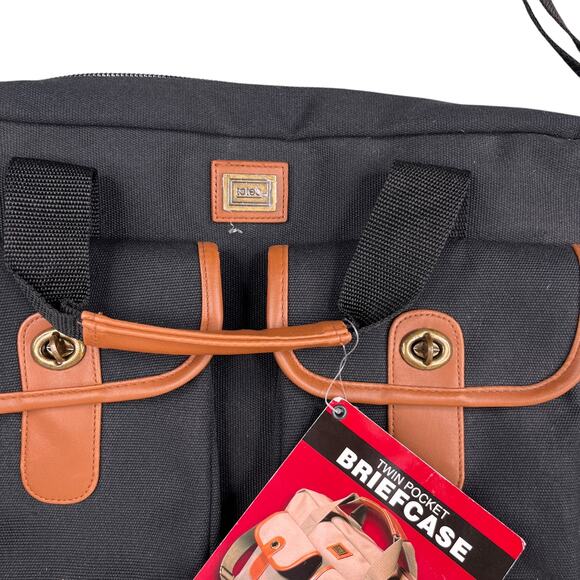 Totes Twin Pocket Briefcase Black Canvas Laptop Expandable New - Picture 15 of 16